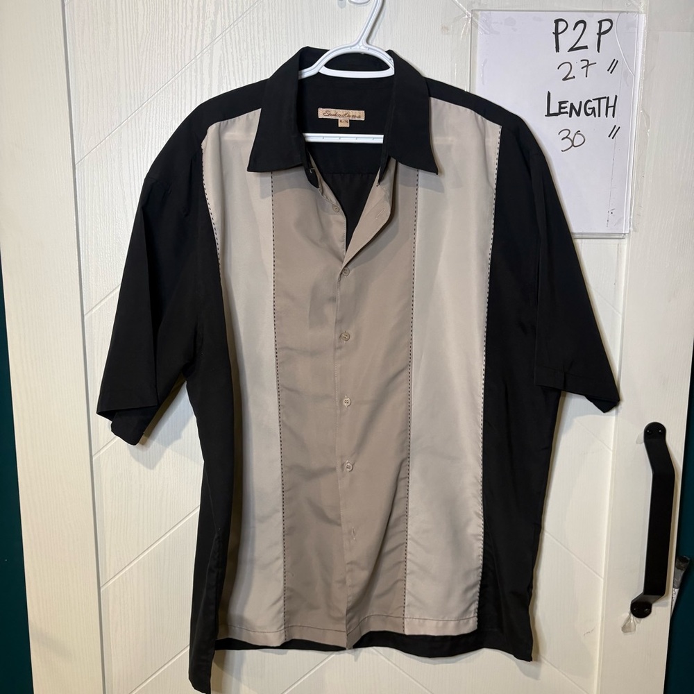 Studio Havana Men XL Black Beige Panel Retro Bowling Rockabilly Camp Cuban Shirt - Picture 2 of 8